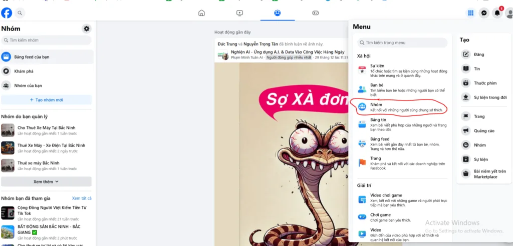 truy cập nhóm facebook