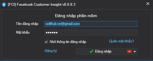 Đăng nhập phần mềm quét nhóm facebook