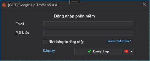 Giao diện đăng nhập phần mềm tăng view website GUT