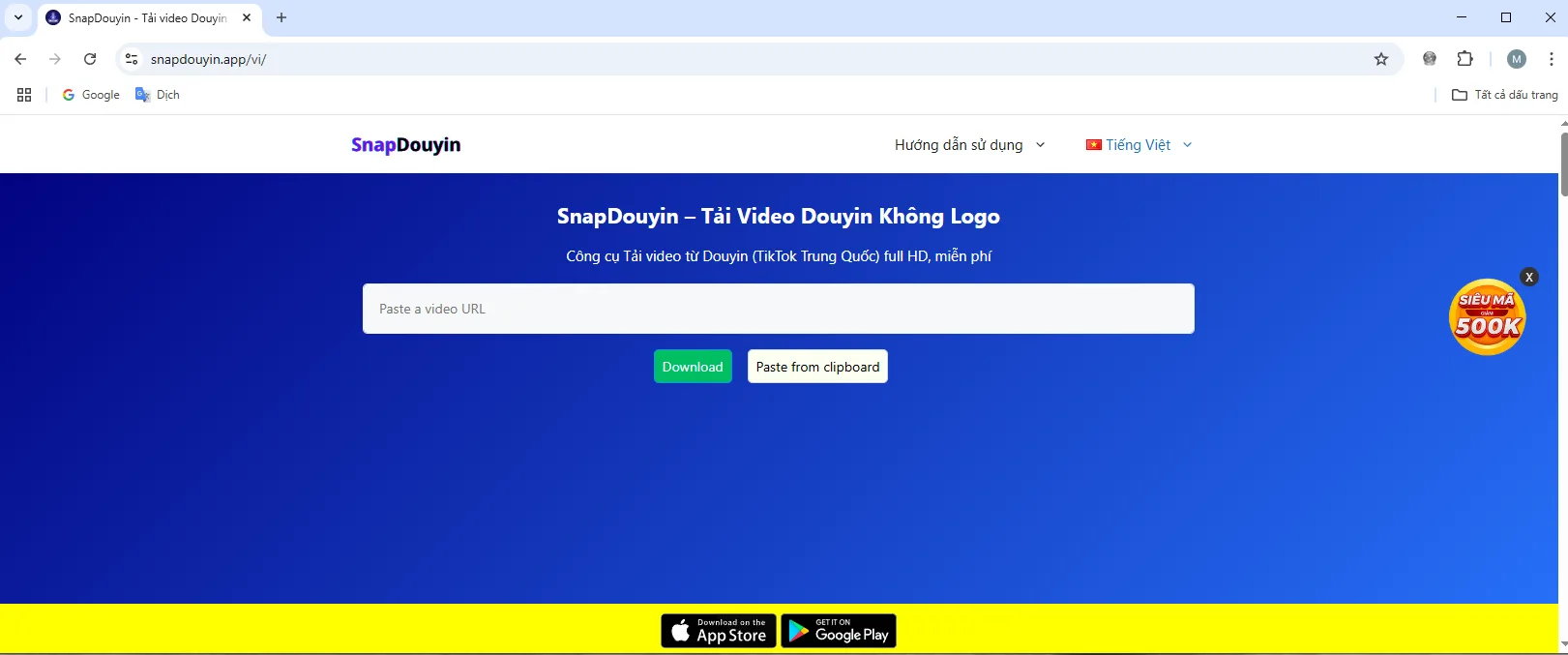Truy cập vào website snapdouyin