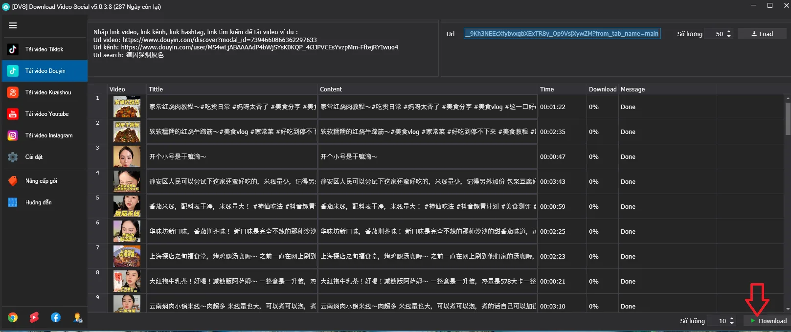 Tải video douyin từ user không logo