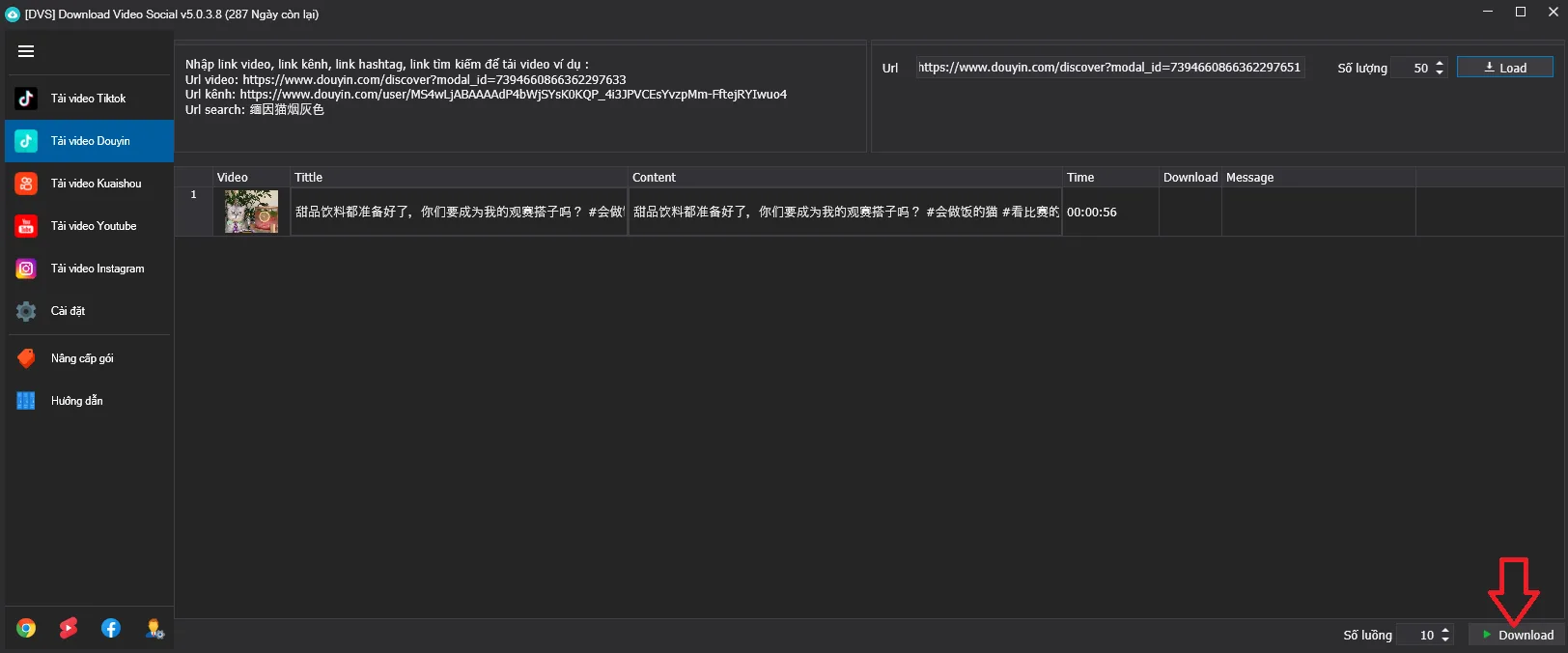 Tải video từ douyin
