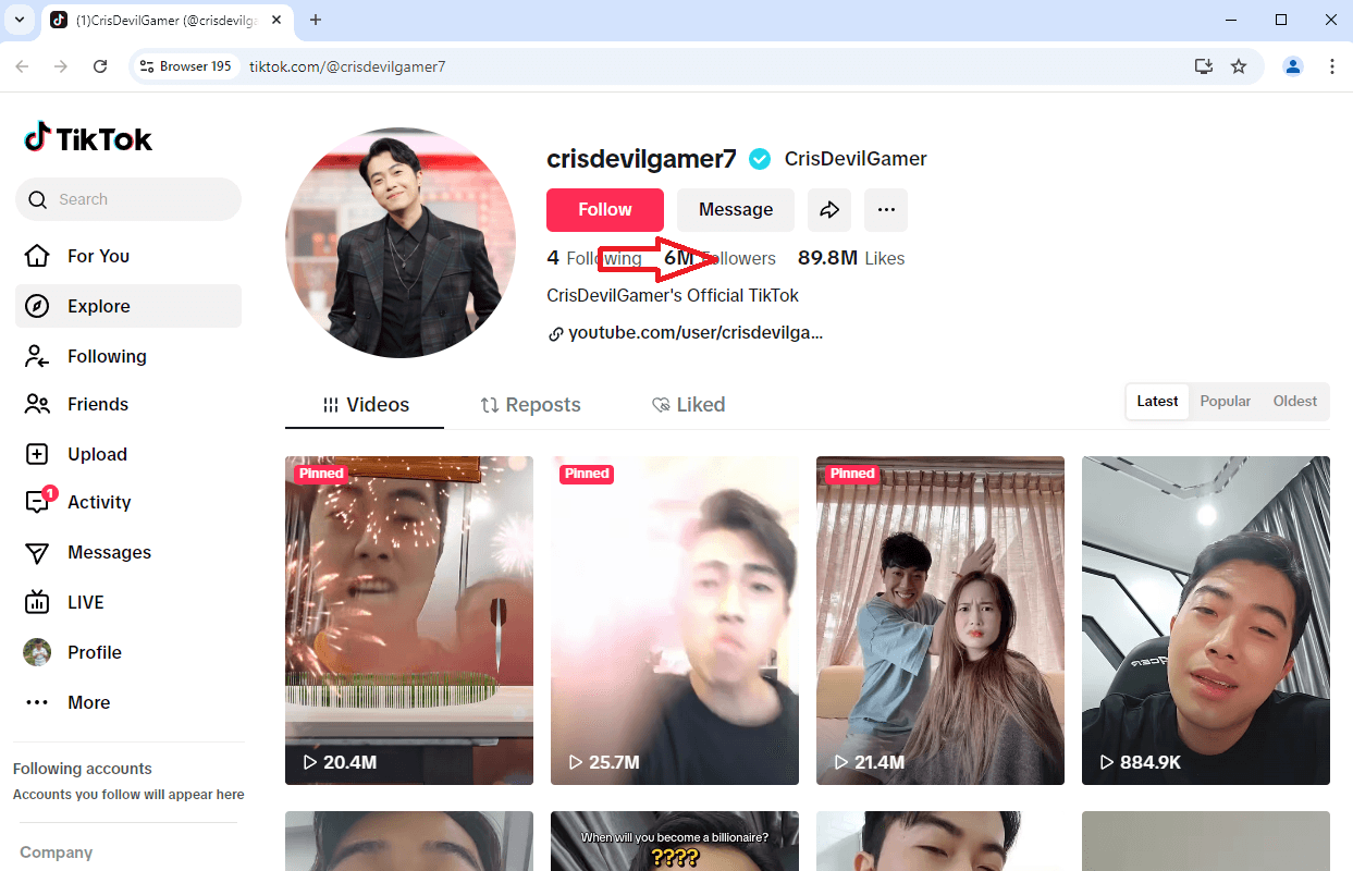 Bấm vào follower