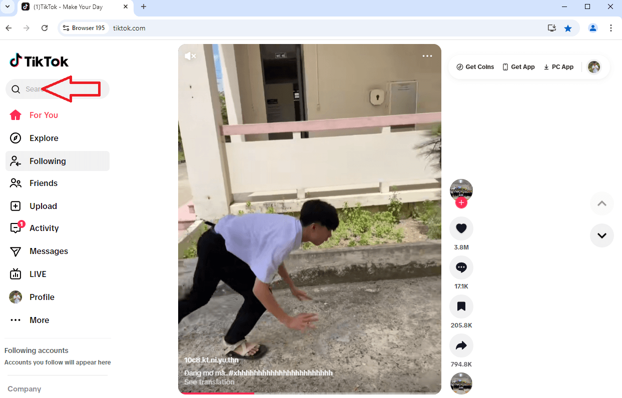 Bấm vào tìm kiếm trên tiktok