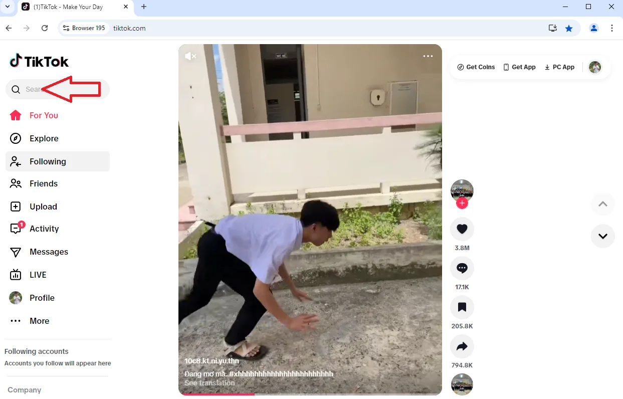 Bấm vào tìm kiếm trên tiktok