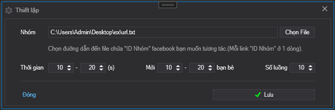Bảng cấu hình tính năng mời bạn bè vào nhóm