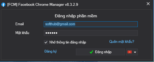 đăng nhập phần mềm facebook chrome manager fcm