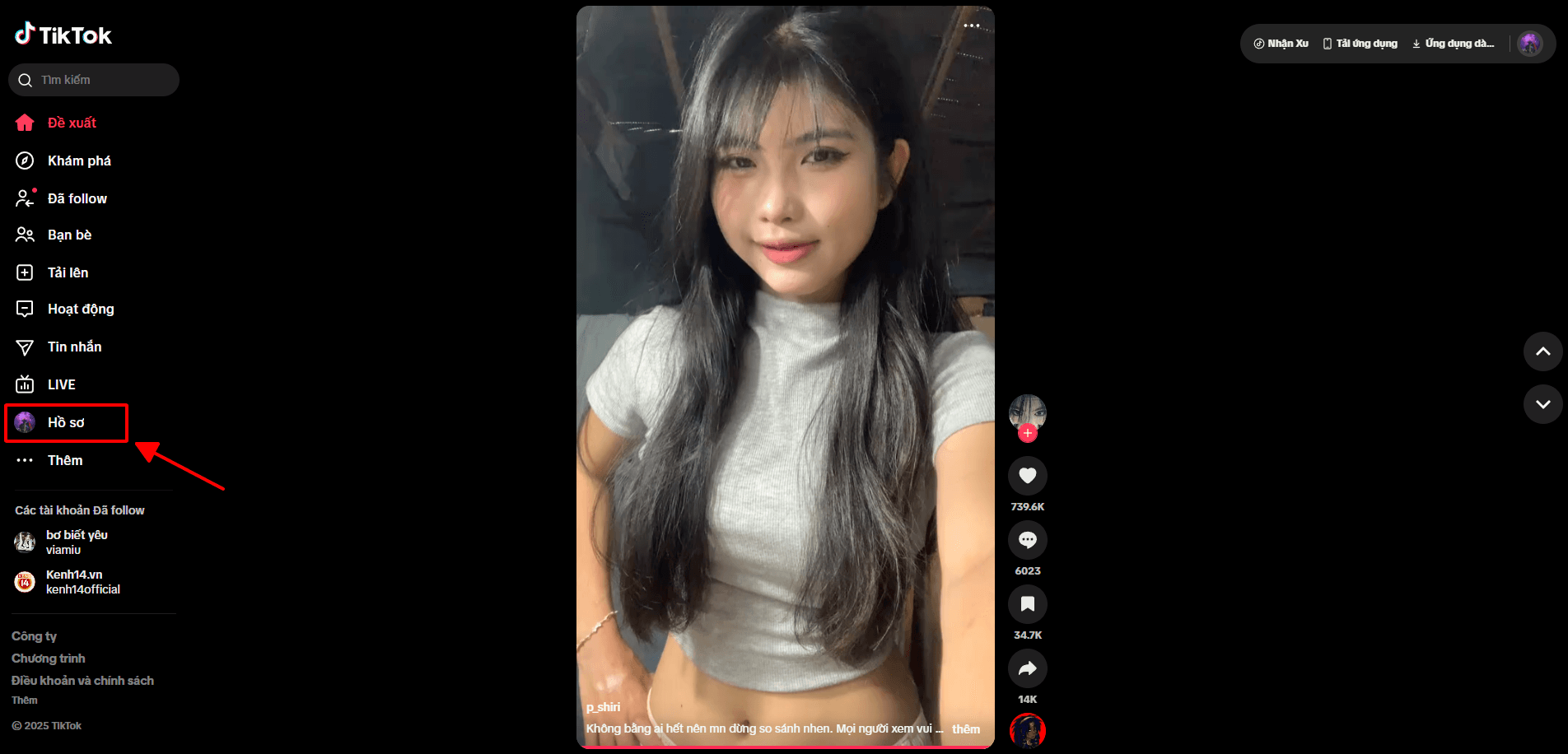 Chọn vào tab hồ sơ Tiktok